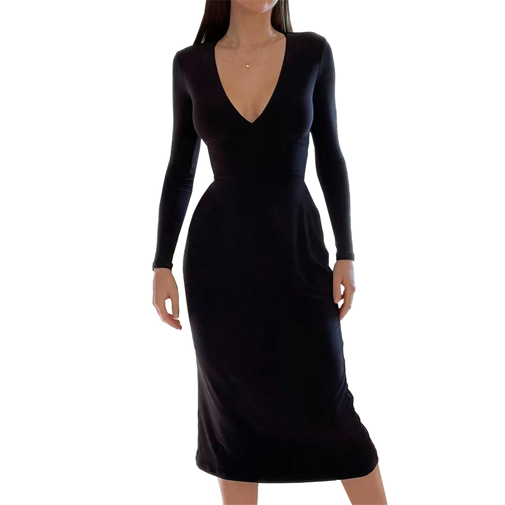 Women's V-Neck Maxi Midi Solid Color Dress