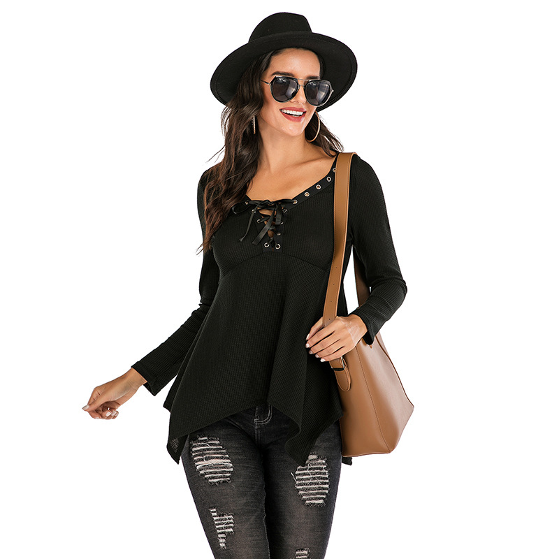 V Neck Loose Womens Sweatshirt Casual Lightweight Solid Color T Shirt Spring Fashion Wholesale Available