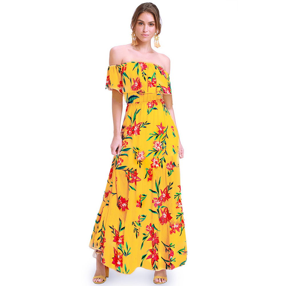 A Line Dress Short Sleeve Floral Print Off Shoulder Spring Summer Fashion for Women Wholesale Available