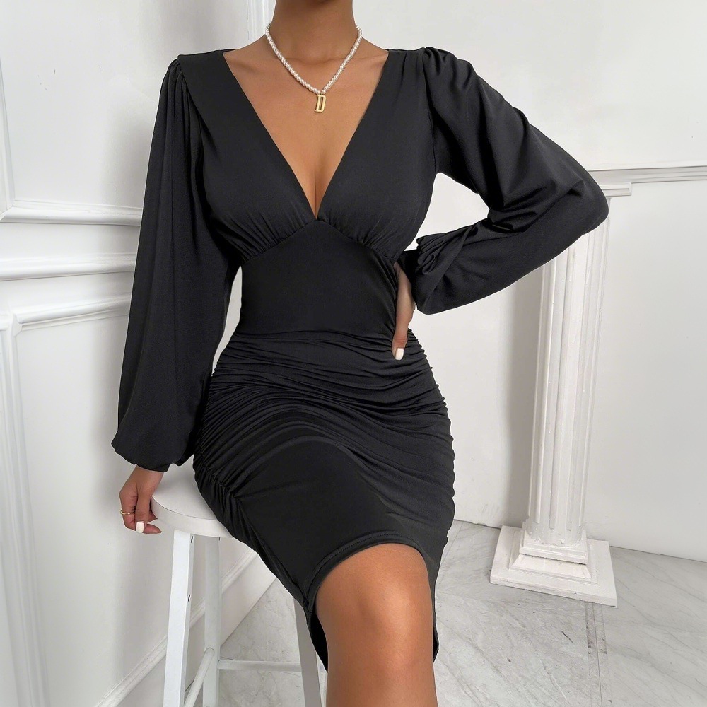 Women's V-Neck Mini Pleated High Waist Dress