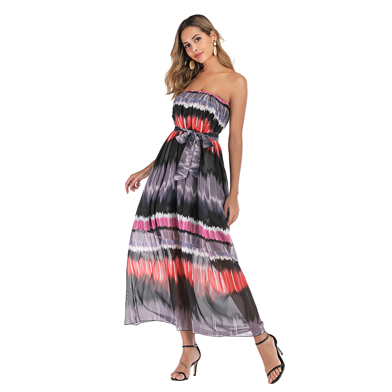Chiffon Maxi Dress Gradient Color Strapless Flowy Design Beachwear for Plus Size Women Wholesale Available