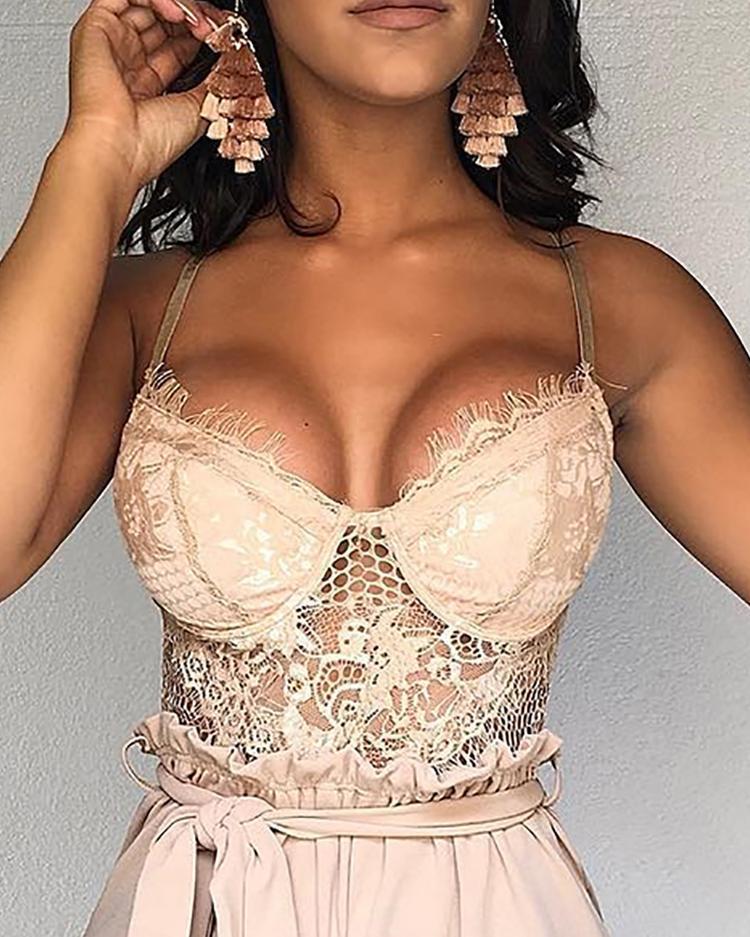 Lace Jumpsuit for Women Summer Sleeveless V Neck Belted Sexy Perfect for Parties or Casual Outings Ready to Ship