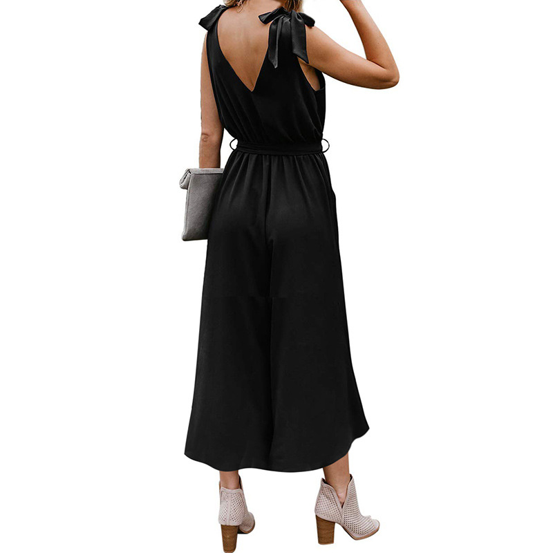 Summer Womens Dress Deep V Neck Sleeveless High Waisted Solid Color Casual or Party Wear Wholesale Available