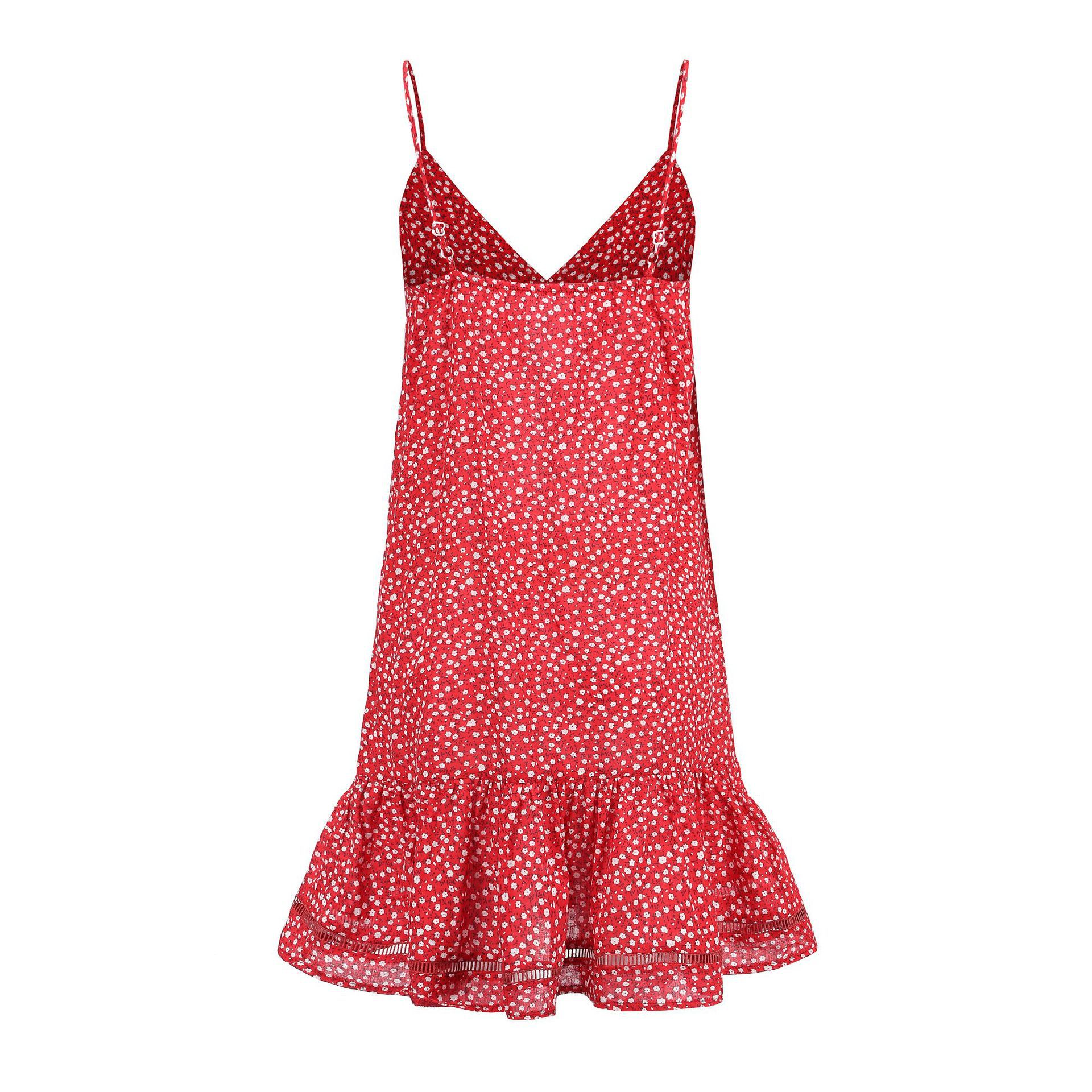 Floral Summer Dress for Women Ruffle Hem Spaghetti Straps Vacation Style Wholesale Available