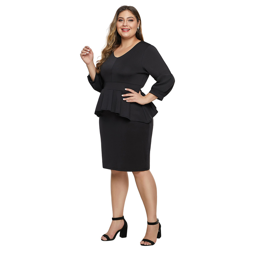 Plus Size Womens Dress Round Neck Flared Sleeves Ruffled Hem Bodycon Fit Elegant Evening Wear Wholesale Available