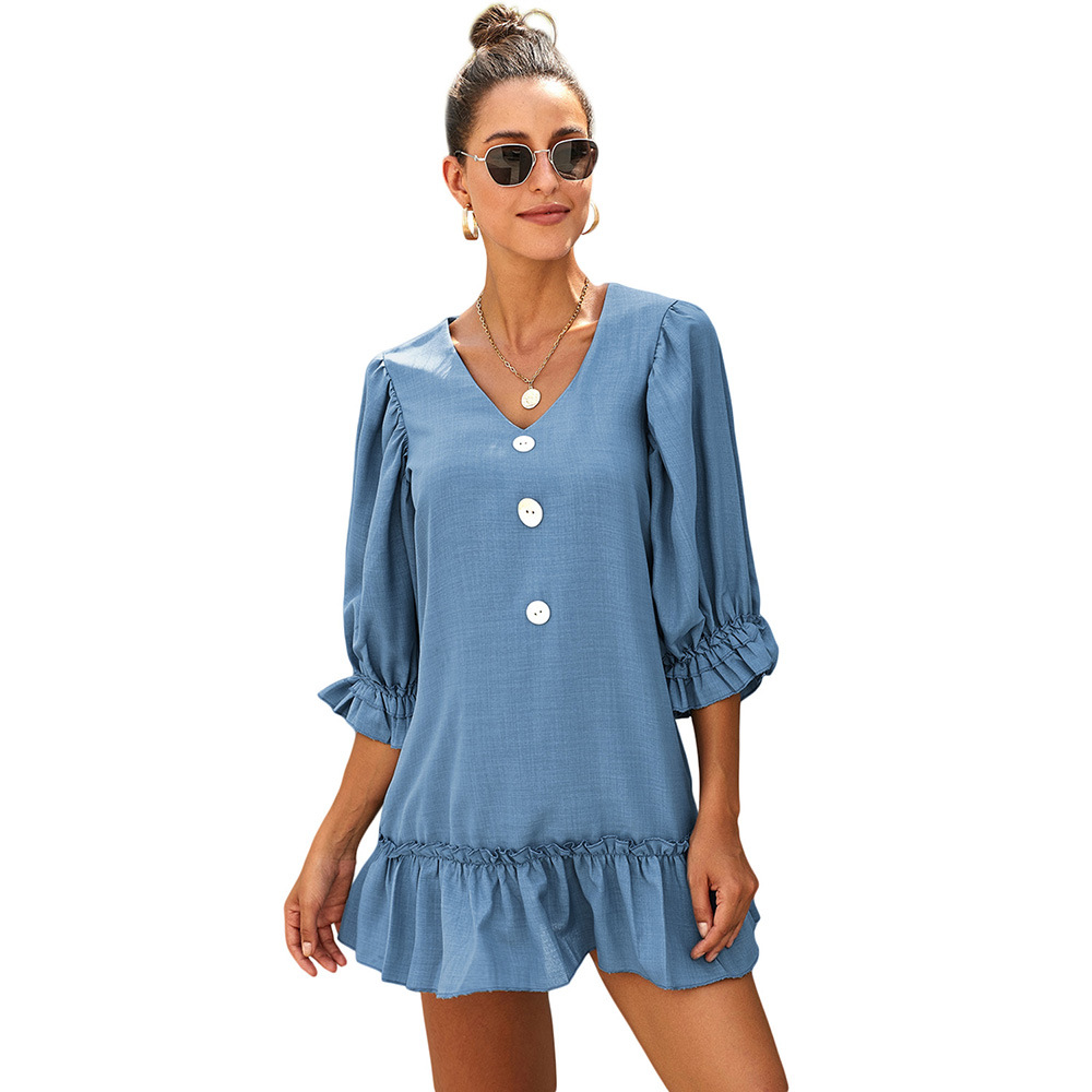 High Waisted V Neck Dress Loose A Line Silhouette Color Block Design Long Sleeves Perfect for Autumn Wear Wholesale