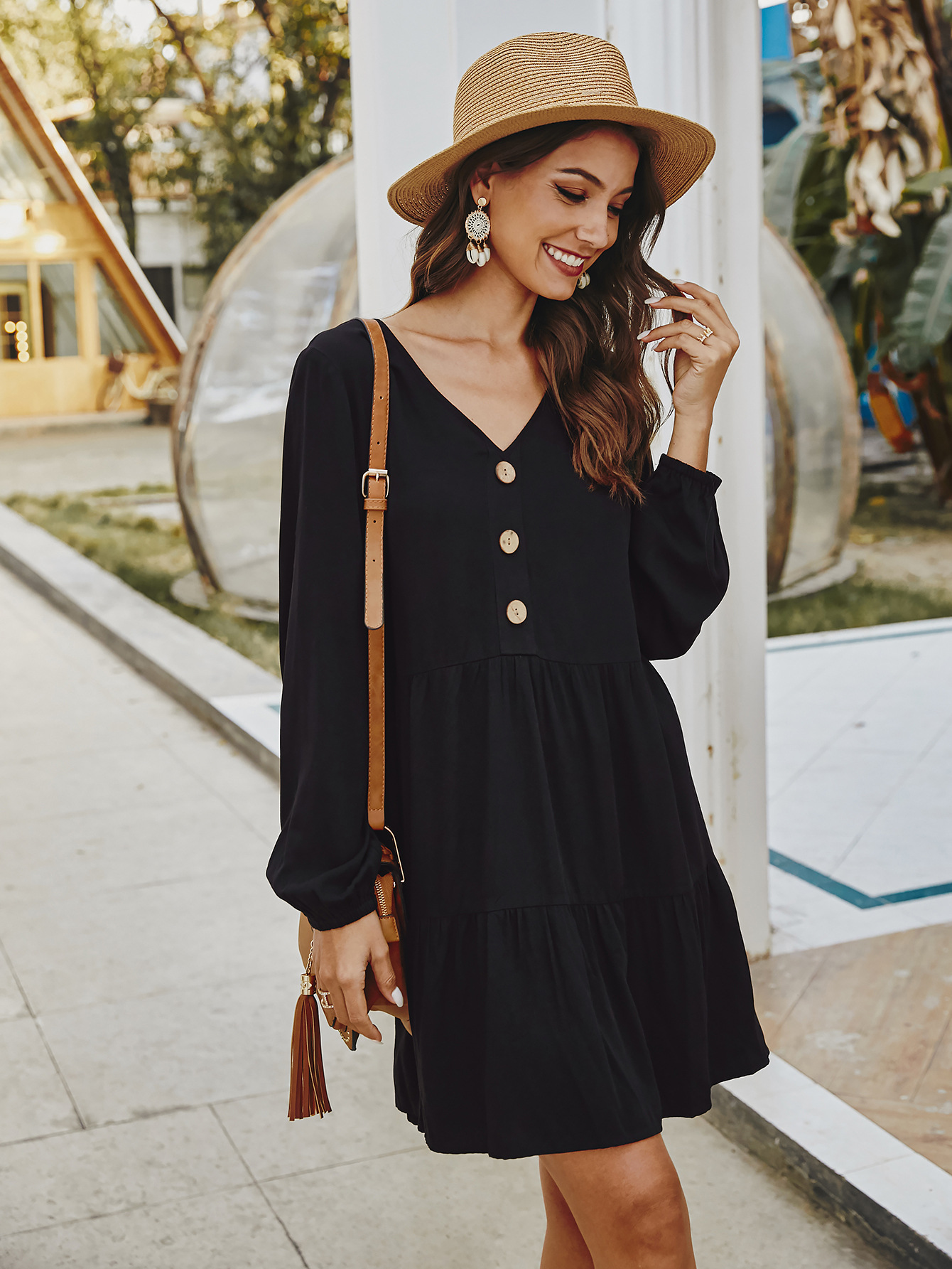 Fashionable Womens Long Sleeve Dress Original Design Solid Color Spring Summer Style Wholesale Availability