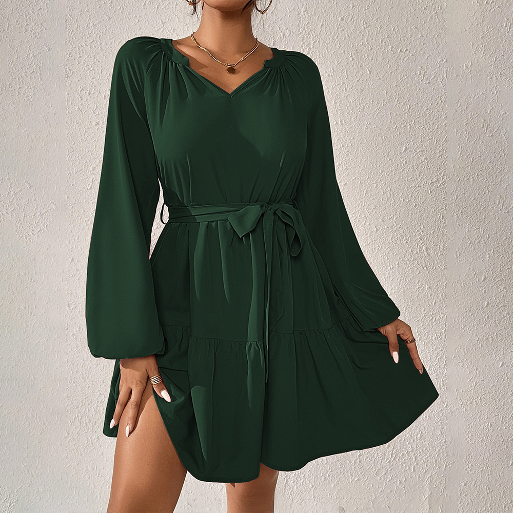Spring Summer New Loose Casual Waist Slimming Long Sleeve Ruffle Dress